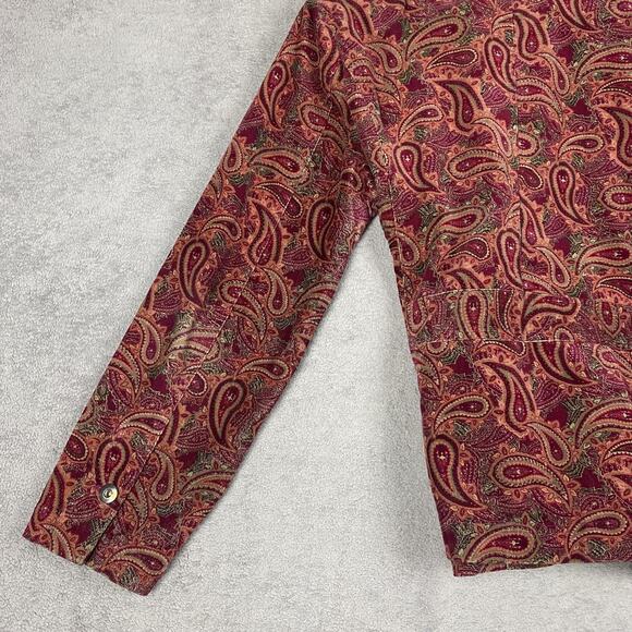 Christopher & Banks Jacket Womens Medium Red Paisley Corduroy Button Up Trucker - Picture 8 of 16